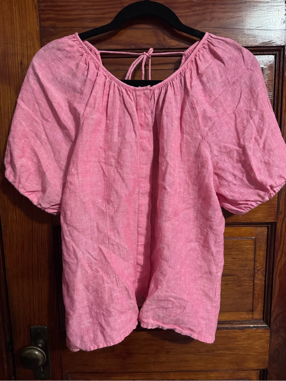 J. Crew Pink Linen Peasant Blouse with Tie-Back